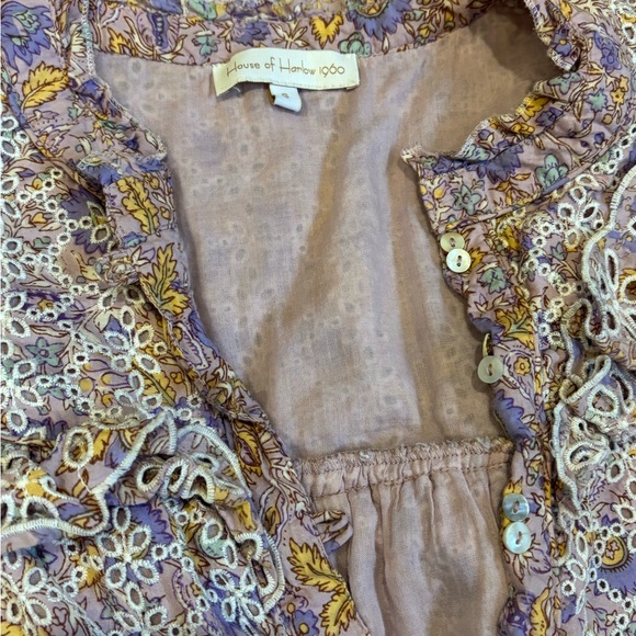 House Of Harlow Eyelet Ruffle Mini Dress Small Lavender Floral - Picture 4 of 5